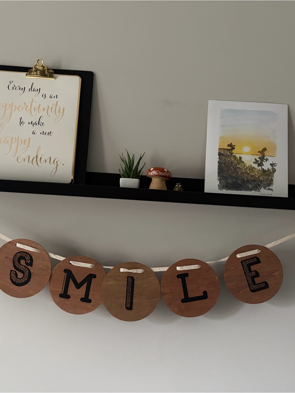 Rustic 'SMILE' Wooden Banner - Warm Wood Tones